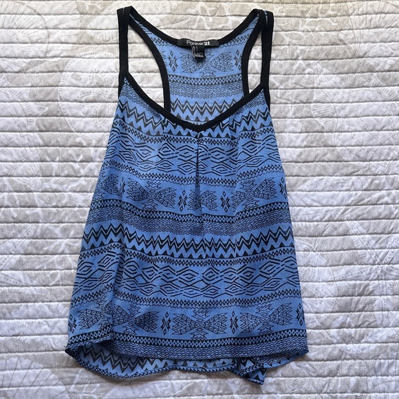 Forever 21 Black and Blue Geometric Tank Top - Picture 1 of 2